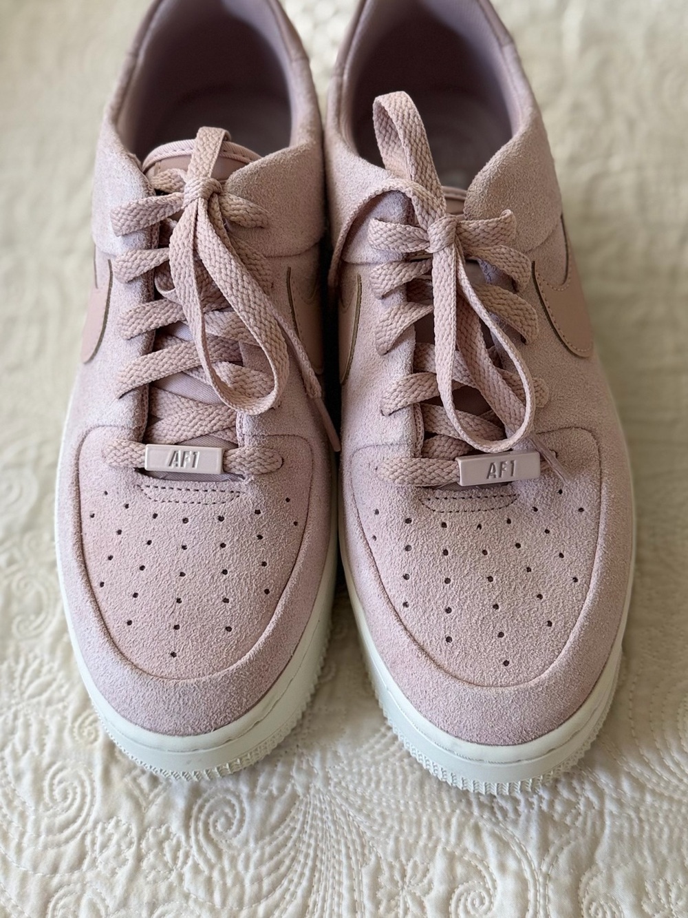 Nike Women's Air Force 1 Suede Sneakers in Blush Pink and White